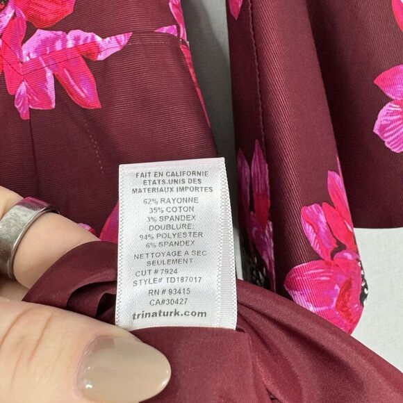 Trina Turk Womens Dress 2 Pink Splendid Floral Flare Sleeve Cocktail Romantic - Picture 16 of 16